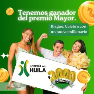 Cayo el premio mayor de la loteria del Huila en Ibague