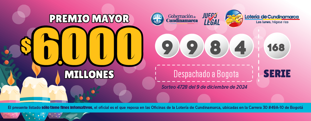 Resultados Lotería de Cundinamarca 9 de Diciembre de 2024